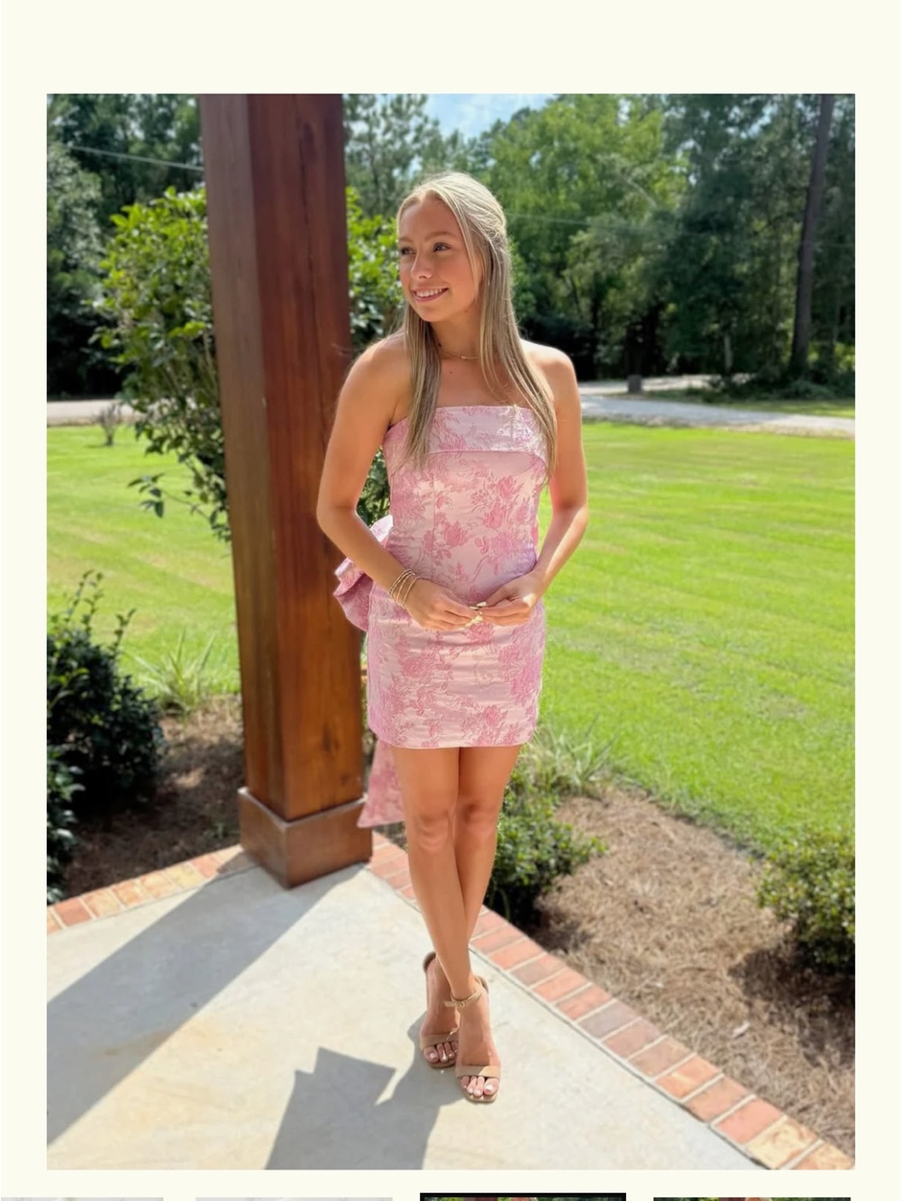 Pink Strapless Floral Girls' Homecoming Dress with Back Bow